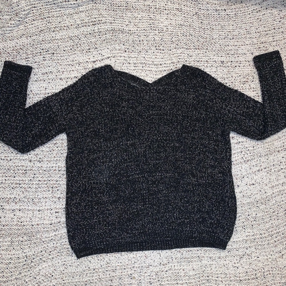 Forever 21 Salt and Pepper Crisscross Sweater